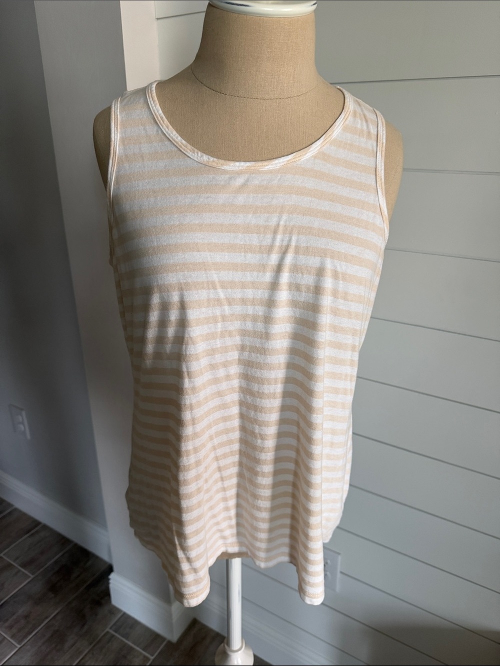 CAbi Beige and White Striped Sleeveless Tank